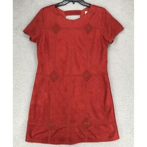 Skies Are Blue Shift Dress M Short Sleeve Lined Crochet Lace Accents Rust